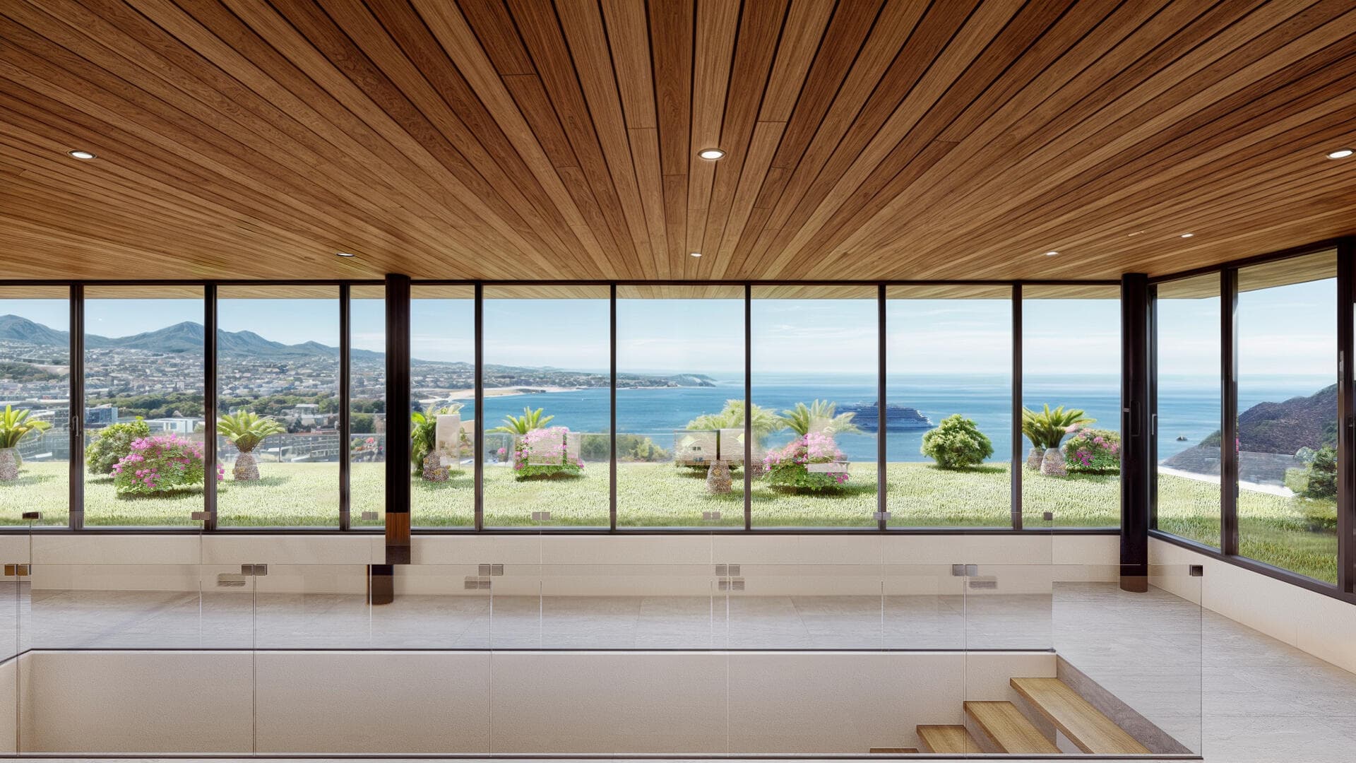 Villa del León upper hall in Pedregal with rooftop garden and Cabo bay view