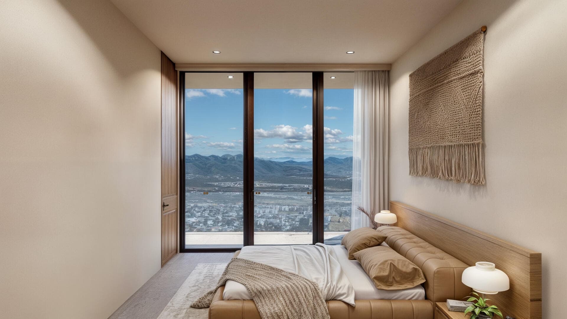 Villa del León bedroom in Pedregal looking toward the Cabo mountains and city
