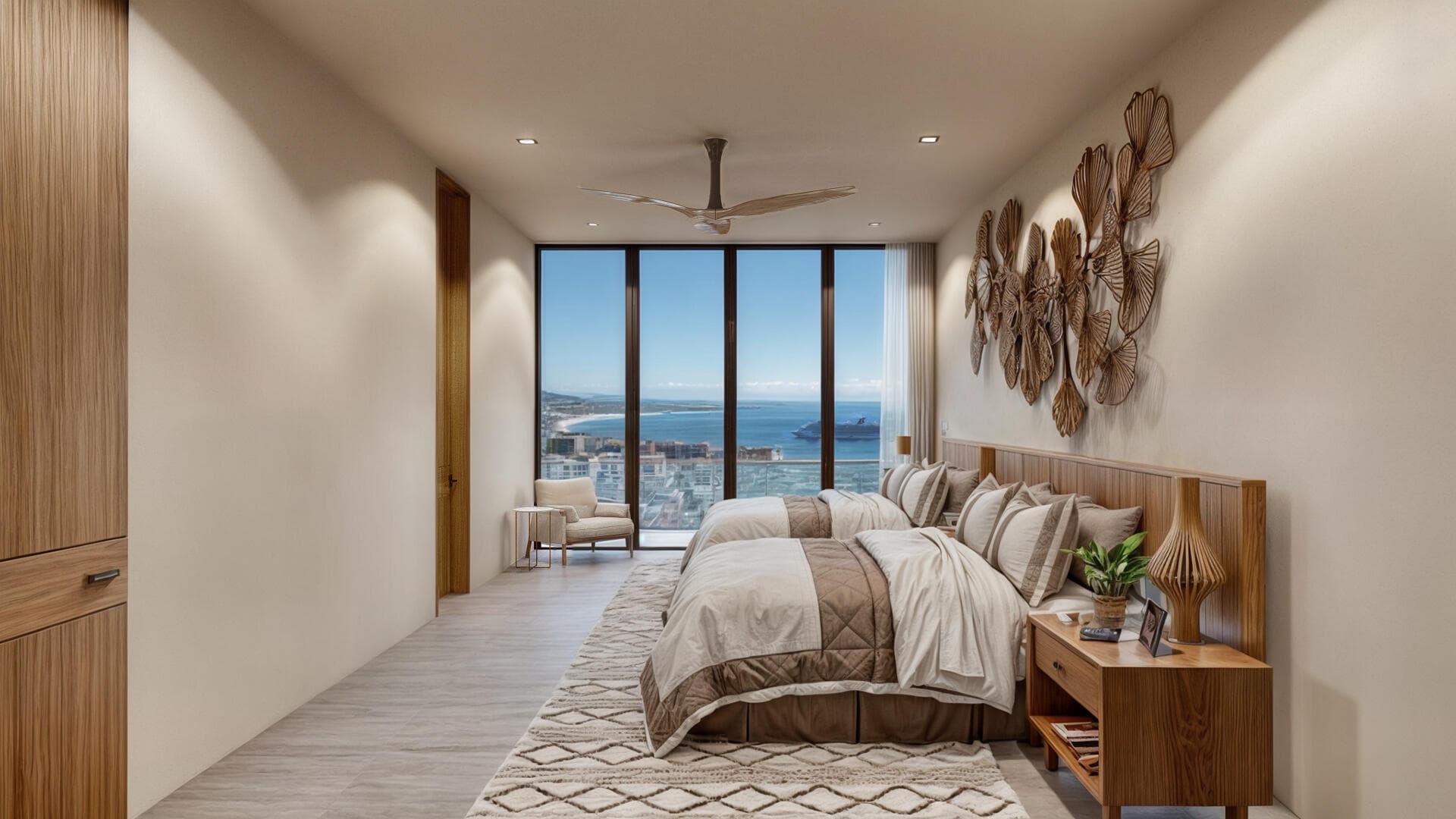 Villa del León guest suite in Pedregal with twin beds and Cabo ocean view