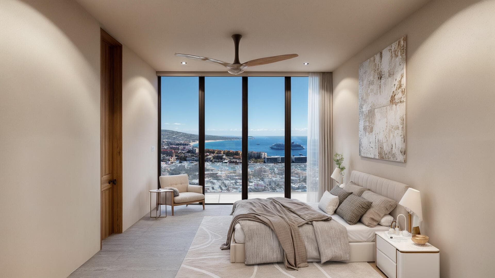 Villa del León bedroom in Pedregal overlooking the marina and Sea of Cortez
