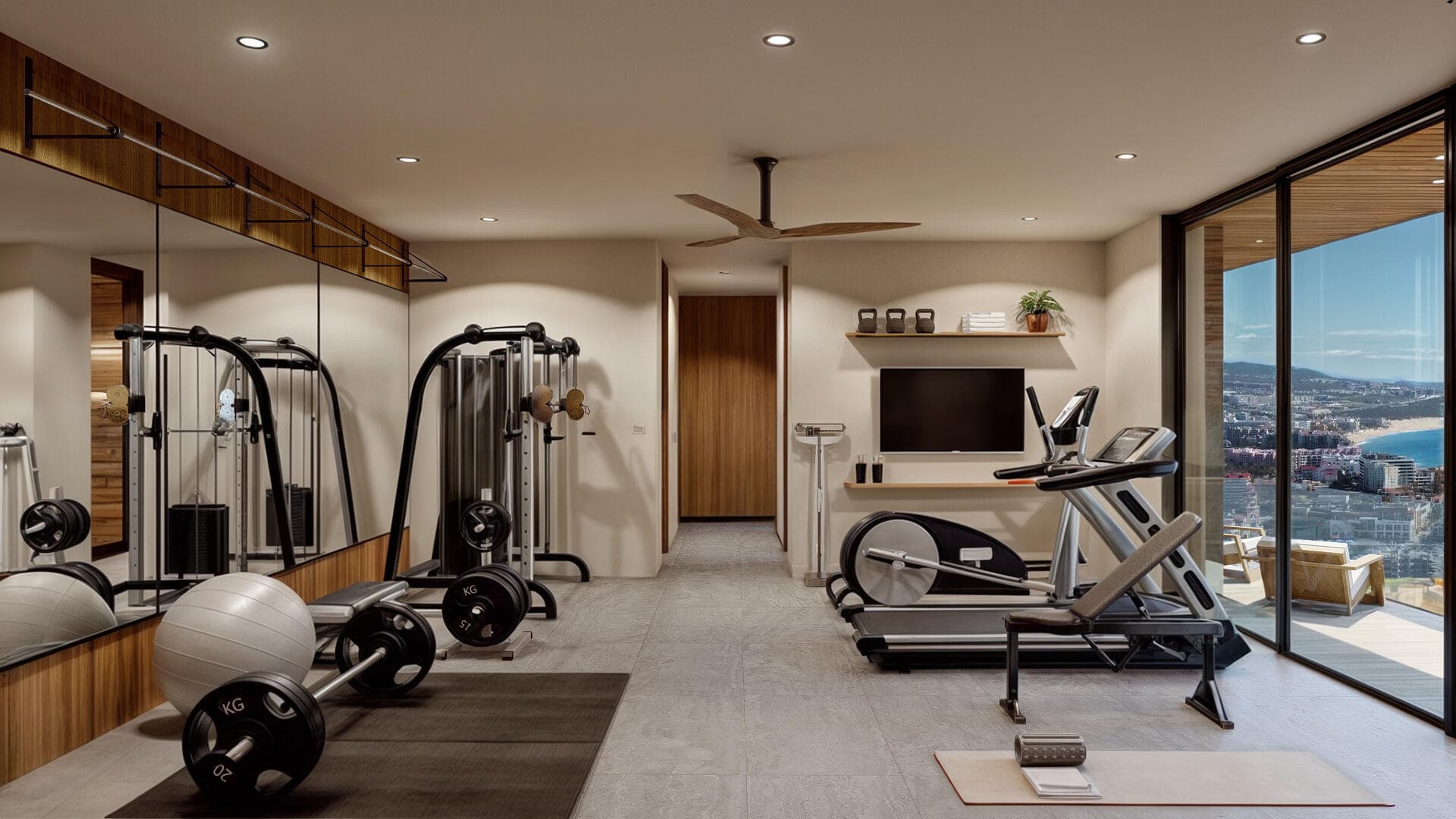 Villa del León private gym in Pedregal with a Cabo ocean view